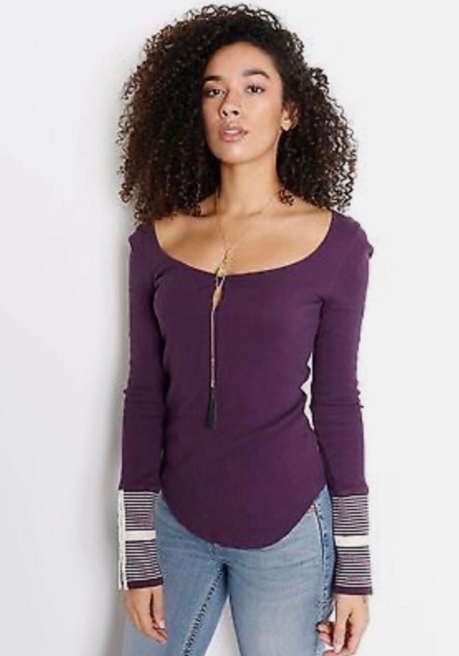 NWT / Free People We The Free Mod Striped Cuff thermal top / sz L